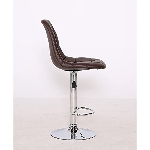 Image of Finch Fox Revolving Swivel Contemporary Faux Leather Adjustable Height Hydraulic Bar Stools with Backrest in Brown Color