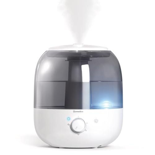 Homedics Ultrasonic Top Fill Humidifier, Cool Mist, 360° Nozzle, Up to 25 Hour Runtime, for Large Room, Bedroom, Nursery, Plants