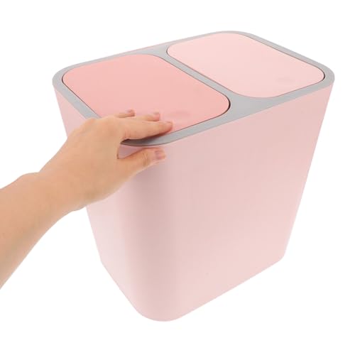 Caneca de basura rosa con doble compartimento y tapa miniatura 3