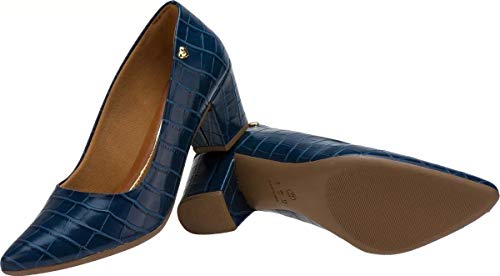 Scarpin Lumiss Salto Grosso (36, Croco azul)
