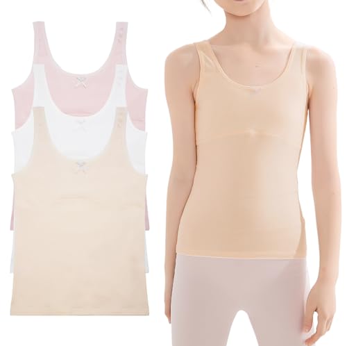 SEAUR Kids Girls Cami Tank Top Sleeveless Cotton Undershirts Breathable Camisoles with Shelf Bras
