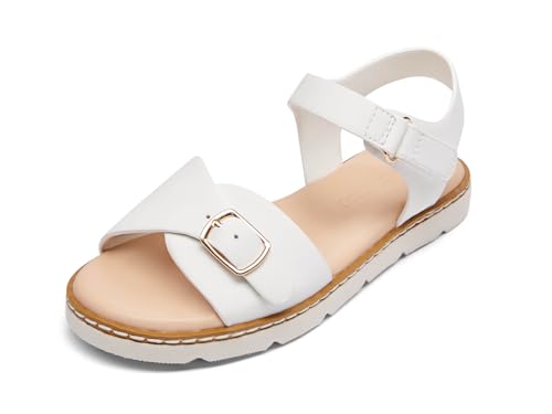 Image of Coutgo Girls Sandals Open Toe Summer Dress Shoes Adjustable Buckle Ankle Strap Comfortable Flats