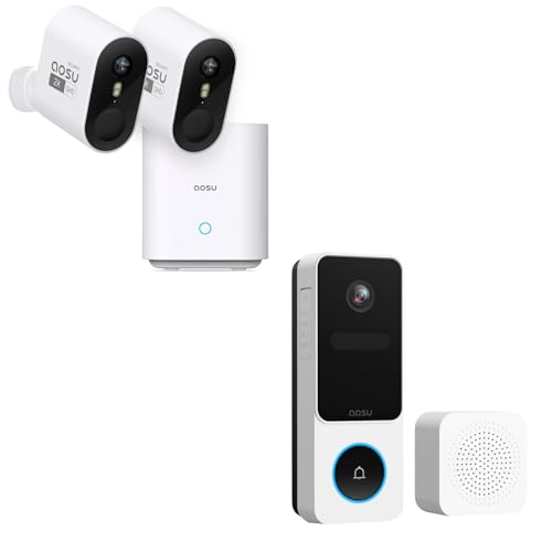 AOSU 2K WirelessCam Pro System 2-Cam-Kit + 2K Doorbell Camera (Doorbell Camera Doesn't Connect to Pro's Homebase)