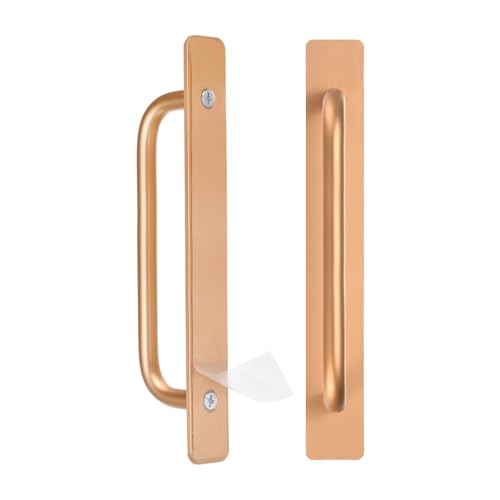 Image of M METERXITY 2-Pack Self Stick Barn Door Handles, 7.09Inch /180mm Length Aluminium Alloy Gate Handle with Double Sided Tape for Bathroom /Wardrobe /Closet, Sliding Door Handle with Plate [Gold]