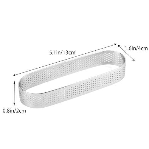 Guowall Oval Tart Rings 304 Stainless Steel 6 pcs Perforated Pastry Cake Ring Mold for Baking, Nonstick Fruit Tarte Crust Tools - 5 inch (13cm)