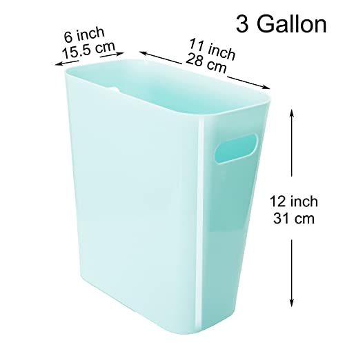 Image of Youngever 2 Pack 3 Gallon Slim Trash Can, Plastic Garbage Container Bin, Trash Bin with Handles for Home Office, Living Room, Study Room, Kitchen, Bathroom (Mint)