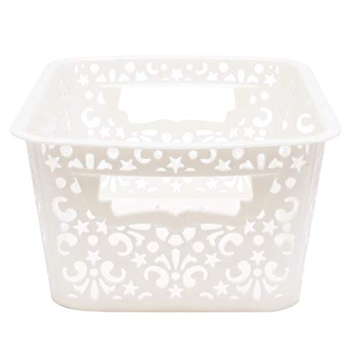 Image of Cutting Edge Essentials Plastic Storage Baskets /Shelf /Turkish Rack with Lid - Set of 2 for Fruit Vegetable Bathroom Stationary Home Basket with Handle (Cream, Small)