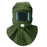 Sand Blasting Hood Industrial Protective Mask Cap Anti Wind Dust Resistant Sandblast Hood Mask for Workshop Grinding Painting and Industrial Use Green 22cm