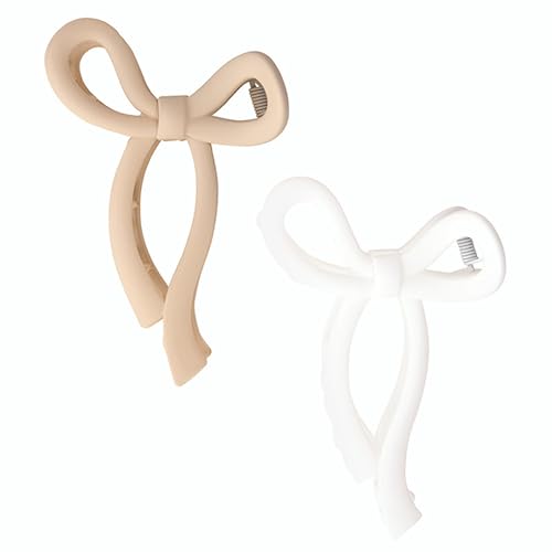 Bella Sleep + Spa Claw Clips for Women - Non Slip Hair Styling Accessories, Set of 2, Flax & White Bows image 4