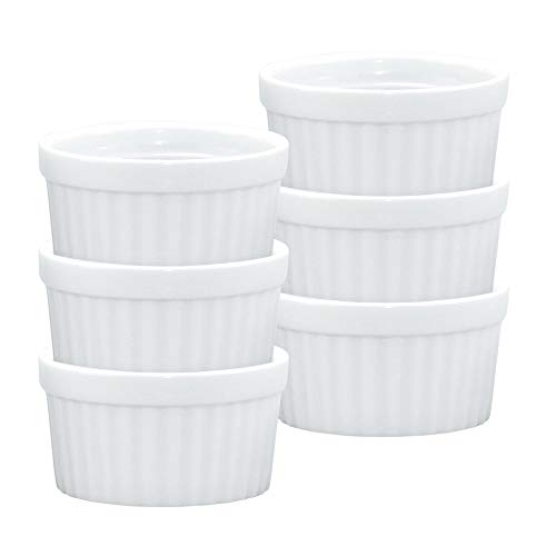 HIC Kitchen Souffle Ramekin Fine Porcelain For Baking Custards Souffles Condiments And Desserts 3-Ounce Capacity Set of 6