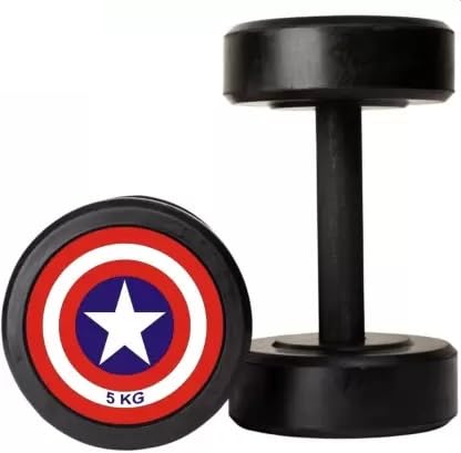 YASH FITNESS Captain America Style Black Rubber Weight Dumbbells - 5kg Each, Dumbbells for Home Gym & Strength Training (10Kg Pair)