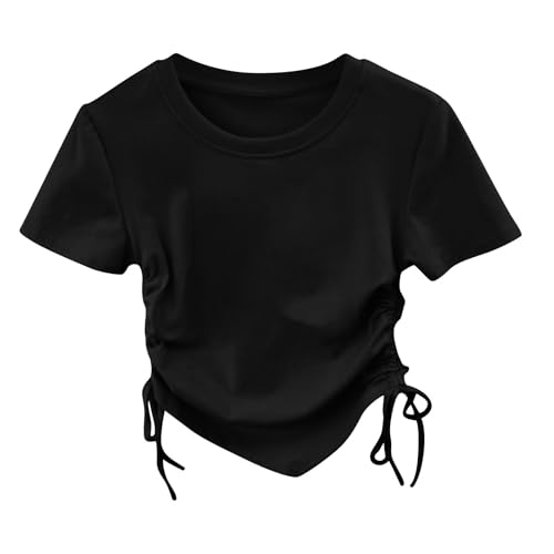 Tee Shirt Enfant Fille Manche Courte Ete Col Rond a la Mode Légère Fluide T Shirt été Ado Fille...