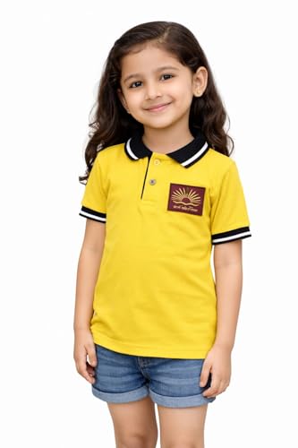 Image of KV School Uniform T-Shirt for Boys & Girls | Kendriya Vidyalaya Blue Polo Neck Half Sleeve Cotton Blend T-Shirt for Kids | Comfortable Daily School Wear