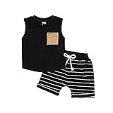 Rtnnsbbfcm Newborn Baby Boy Summer Clothes Sleeveless Front Pocket Tank Top Striped Shorts 2Pcs Casu