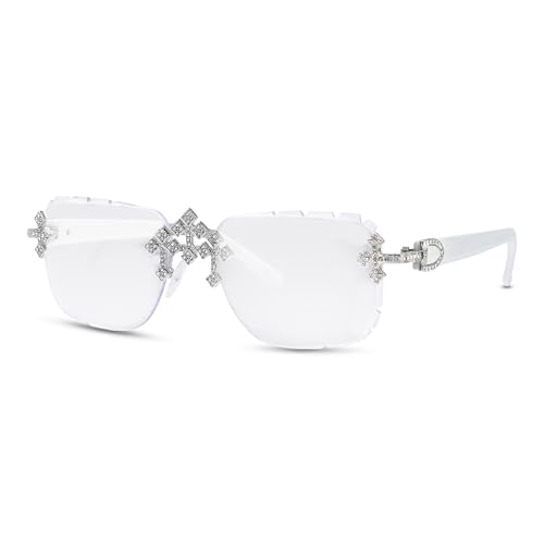 Image of Iced-Out Triple Cross Sunglasses - Frameless Diamond-Cut Luxury Shades for Men & Women | UV400 Hip-Hop Eyewear