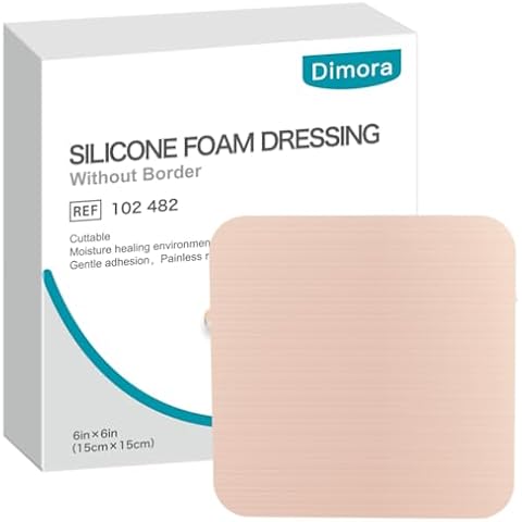 Dimora Silicone Foam Dressing Without Border - 6"x 6" Highly Absorbent Adhesive Bandages for Wounds Cuttable Pads for Wound Care 5 Pack Cover