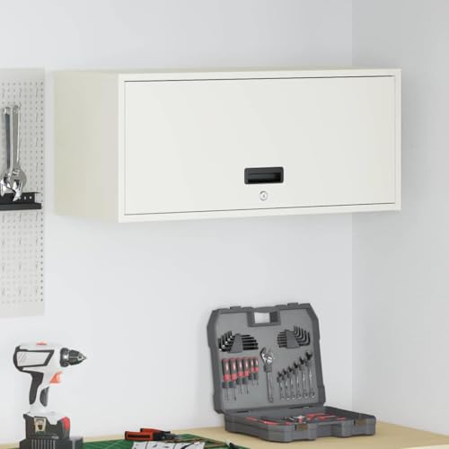 Bucmath Armario de pared de garaje con puerta elevadora a presión de gas, blanco, 80 x 33 x 35 cm, acero con recubrimiento en polvo, almacenamiento robusto para taller y cocina