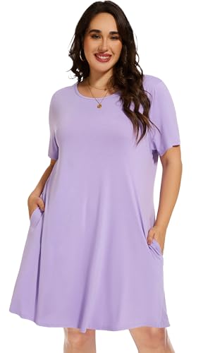 Image of elescat Plus Size Summer Dresses for Women Casual Short Sleeve Pockets Loose Oversized T Shirt Sundress 2026