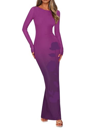 Image of PRETTYGARDEN Bodycon Maxi Dress 2025 Fall Floral Long Sleeve Sexy Mesh Cocktail Wedding Guest Long Dresses