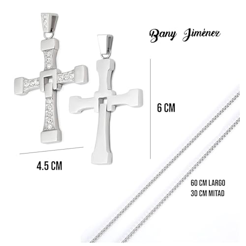Silver Cross Necklaces for Men, Stainless Steel Cross Necklace for Men & Women with Long Chain, Cross Chain for Men with Small Diamonds (Silver), Ozzy Osbourne Cross Necklace, Dominic Toretto Necklace2