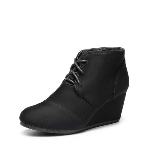 DREAM PAIRS Women's Wedge Boots Casual Fashion Lace Up Low Heel Ankle Booties Shoes 11 Tomson-black