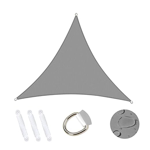 MOBESV Toldo Vela de Sombra Triangular 3x3x3m, Toldo Vela de Jardín Impermeable 95% Bloque UV Protector Solar Toldo Vela Duradero para Patio Exterior Jardín GrisCamping Piscina - Gris