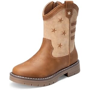 DREAM PAIRS Boys Girls Cowboy Boots Kids Western Riding Mid Calf Boots with Side Zipper (Toddler/Little Kid/Big Kid) 9 Toddler Light Brown