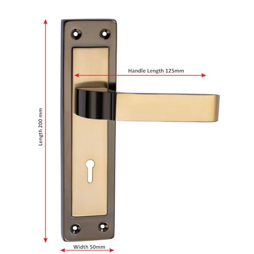 Image of Milton Iron Mortise Lock Set with Handle, Black Gold Finish, 200mm Length, 125mm Handle, Complete with Keys and Hardware - MHI-573