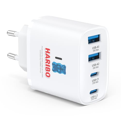Haribo USB C Ladegerät, 4 Ports Netzteil USB C, 40W Schnellladegerät USBC PD 3.0 Mehrfach Power Adapter für iPhone 16 15 14 13 12 11 Pro Max, für iPad, Gaxlaxy, Handys-Ladegerät Stecker Charger, Blau