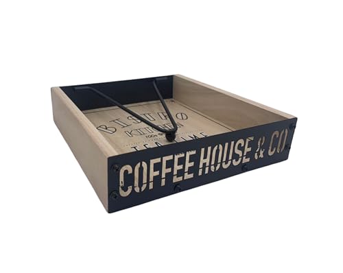 Servilletero Madera Metal Negro para Cocina 21x21x5 cm (Modelo A)