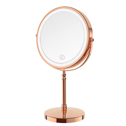Image of DEIOVWXS Makeup Mirror, Rechargeable Vanity Mirror with 3 Lights, 1X /10X
