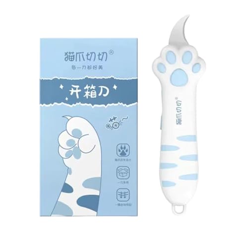 Whllimsk 段ボールカッター 封筒カッター 猫の肉球型デザイン 伸縮式 安全カバー付き 4色選択可能 携帯用開封道具 (コンパクト・軽量)(ブルー)