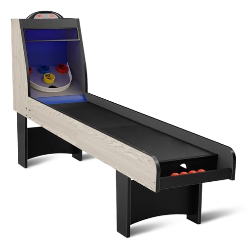RAYKEEP 8’ Roll and Score Arcade Game Table, Classic Ball Machine with LED Electronic Scorer, Sound, Automatic Ball Return for Adults Kids Family Recreation Game Rooms - 4 Balls Included