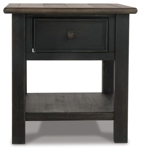 Image of Signature Design by Ashley Tyler Creek End Table, Farmhouse Wood | Smooth-gliding drawer, Open shelf for organized storage, Durable solid and engineered wood and veneers