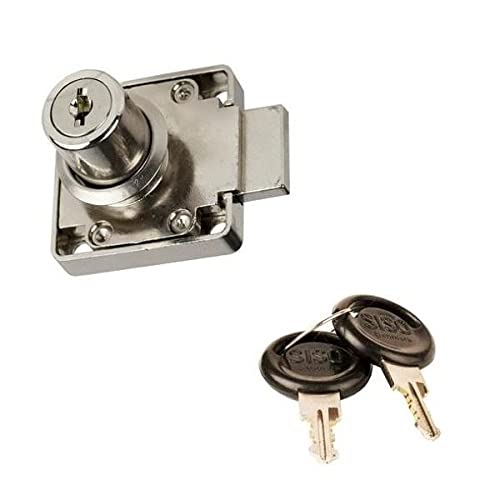 Gedotec Cerradura atornillable de metal niquelado | 1 cerradura de caja con llave | Rim Lock | Dimensiones 19 x 22 mm | Cerradura de diferentes cierre – bisagra izquierda