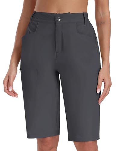 MoFiz Long Shorts for Women Casual Summer Knee Length Shorts Quick Dry Summer Athletic Women Cargo Shorts for Outdoor Hiking Golf Dark Gray Large