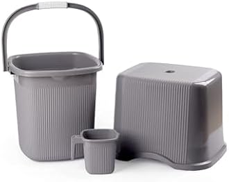 Nayasa Rimmy Strong Plastic Bucket, Mug and Stool Set (3pc Set)| Bathroom Set | (Grey 25 Liter bucket, 1.5ltr Mug, a Stool)