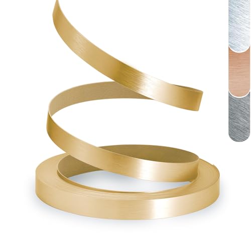 Image of Gold PVC Edge Banding, 3 /4 inch x 25ft Brushed Aluminum Edge Trim for Cabinet Repair & Furniture Restoration