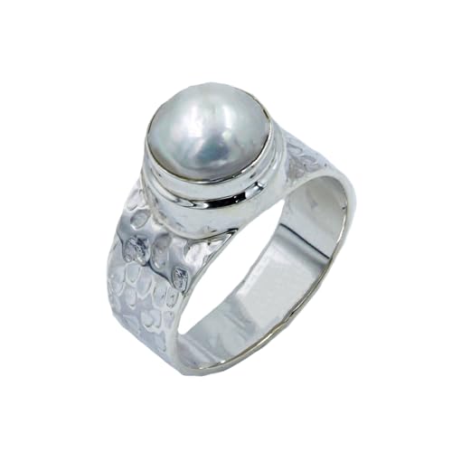 Bague perle naturelle femme argent 925 martelé bijoux créateur moderne mode tendance