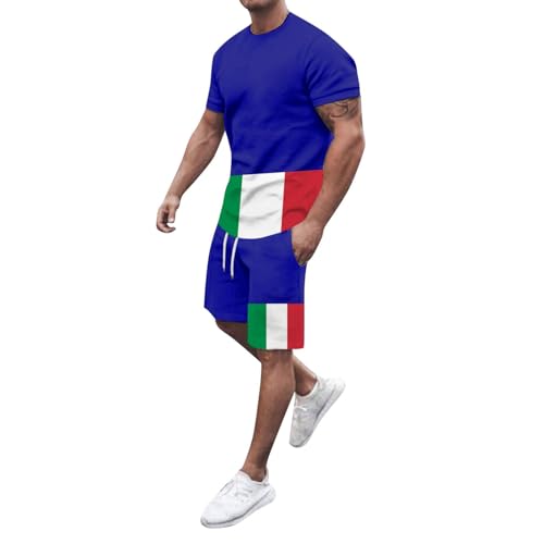 Bauzuoyo Chándal para hombre con bandera de Italia, traje de verano, pantalones cortos + camiseta, conjunto holgado de deporte, ropa deportiva cómoda, transpirable, informal, traje, traje de casa de