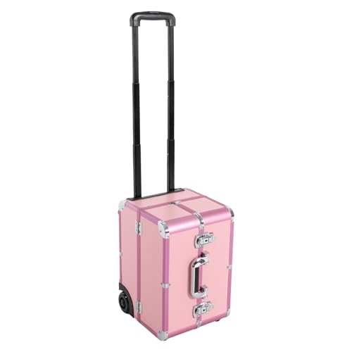 LyeXD Professional Makeup Train Case with Wheels, Lockable Rolling Makeup Case with 6 Trays & Removable Baffles Aluminum Cosmetic Case, Large Storage Cosmetic Trolley for Hairstylists (Pink)