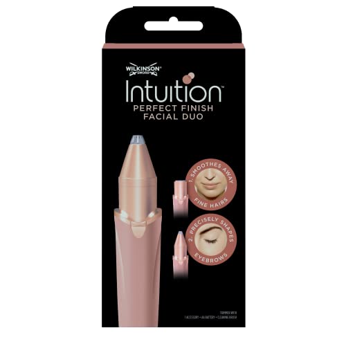 Wilkinson Sword Intuition Perfect Finish 2 en 1 - Recortadora Facial y de Cejas - Elimina Suavemente el Vello Facial y Consigue Un Brillo Natural - Diseño Compacto y Silencioso
