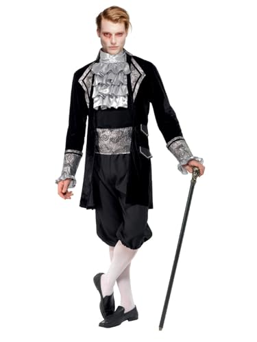 Smiffys Disfraz Fever de vampiro barroco, con chaqueta, pantalones, corbata y fajín Halloween, Carnaval