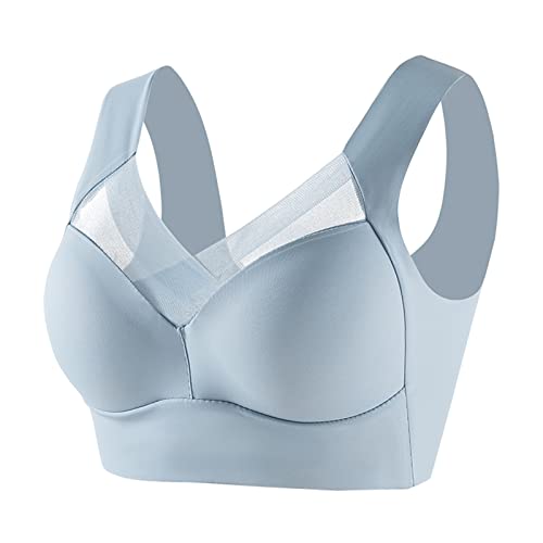 2025 - Camiseta sin tirantes de encaje grande para mujer, ropa interior, pliegue lateral delgado, pecho lateral, sujetador ajustable, ropa de maternidad, azul claro, XXL