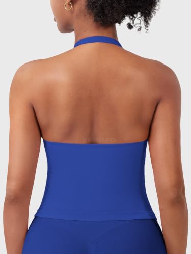 Image of YEOREO SoftHue Women's Impact Halter Tank Top Longline Backless Scoop Neck Built-in Bra Sports Workout Gym Crop Top