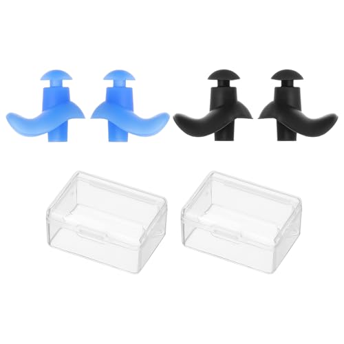 PATIKIL Ear Plugs for Swimming,2 Pairs Waterproof Soft Silicone Curved Swim Earplugs for Adults,Bathing, Surfing,Swimming, Black Blue