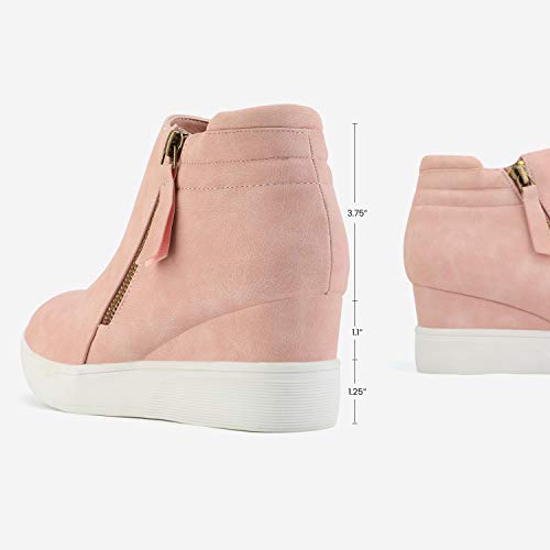 DREAM PAIRS Women's Wedge Heel Ankle Boots, Designed for Comfort, Zippers for Easy Wear, Reliable Grip, 2.35-Inch Elevation, Casual Style, Size 8.5,Pink,WEDGE-SNKR-2
