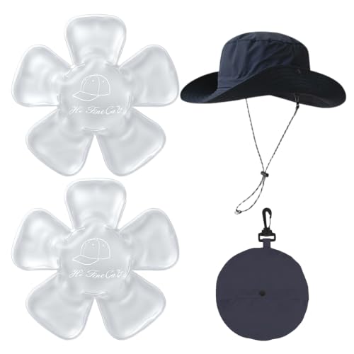 Image of 2 Pack Reusable Gel Ice Packs & Waterproof Foldable Hat for Men Women, Built-in Ice Pack Pockets, 4-Hour Cold Therapy Relief for Migraines, Construction, Heat Stroke Prevention, Navy