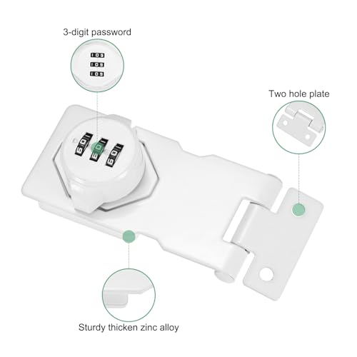 Image of M METERXITY 2-Pack Keyless Combination Lock, 3.7 inch Zinc Alloy Mechanical Password Twist Knob Hasp Locks Latch, 90 /180 Degree Barn Door Lock for Cabinet /Closet /Garage /Drawers /Garden [White]