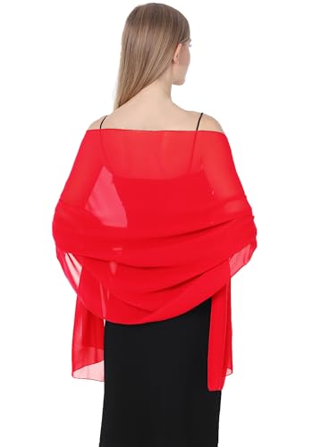 Baoqiya Women's Shawls and Wraps for Evening Dress Chiffon Shawl Soft Elegant Silky Pashmina Wedding Bridal Scarf(Red, 79"Ã—19")